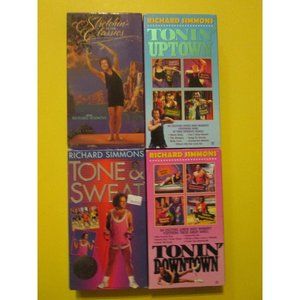 Richard Simmons 4 VHS LOT Tonin Uptown Downtown Tone & Sweat Stretchin' Classics